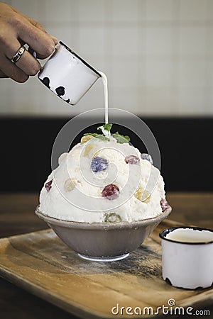 Coconut milk bingsu with dumplings. Stock Photo