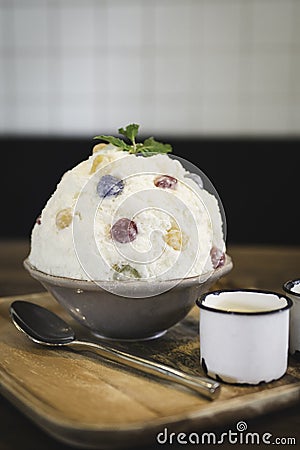 Coconut milk bingsu with dumplings. Stock Photo