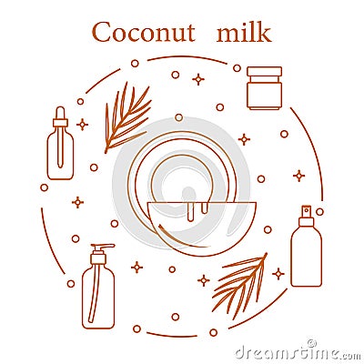 Coconut milk for cosmetics and care products. Glamour fashion vogue style Vector Illustration