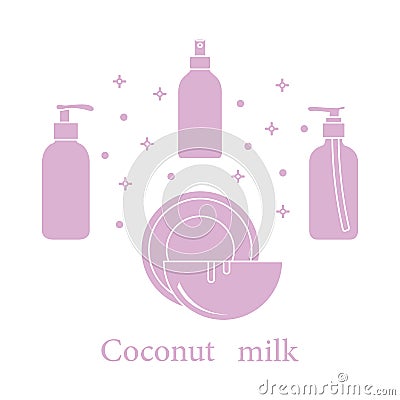 Coconut milk for cosmetics and care products. Glamour fashion vogue style Vector Illustration