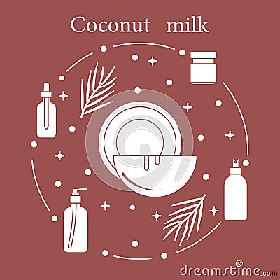 Coconut milk for cosmetics and care products. Glamour fashion vogue style Vector Illustration