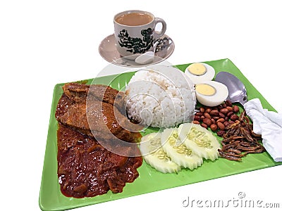 Coconut milk rice Nasi lemak with coffee Stock Photo