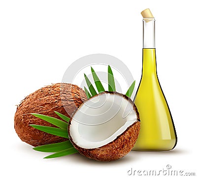 Coconut with oil. Vector Illustration