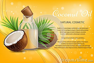 Coconut oil natural cosmetic, vector advertising poster template Vector Illustration