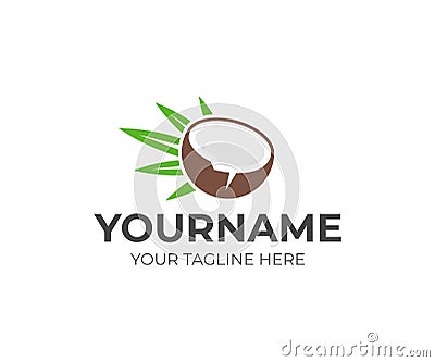 Coconut and palm green leaf logo design. Coconut water vector design Vector Illustration