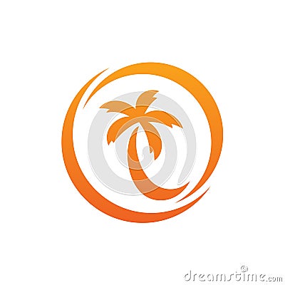 Coconut or Palm Tree Circle Logo Vector Illustration