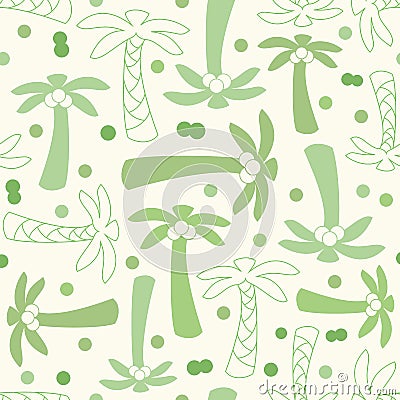 Coconut palm tree silhouette and outline seamless pattern Vector Illustration