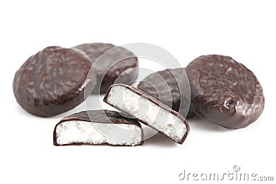 Coconut Patty Covered in Chocolate on a White Background Stock Photo