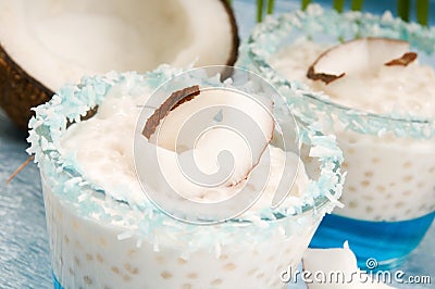 Coconut pudding with tapioca and litchi jelly Stock Photo