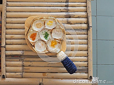 Coconut Pudding in Thai sweetmeat style. It is Khanom Khrok. It is local Thai food, kind of Thai dessert. Stock Photo
