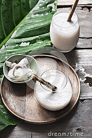 Coconut SmoothieCoconut Smoothie from fresh Coconut water and young Coconut meat Stock Photo