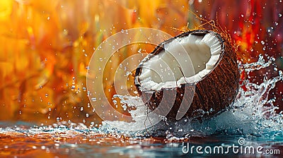 Coconut Splashing into Water Stock Photo