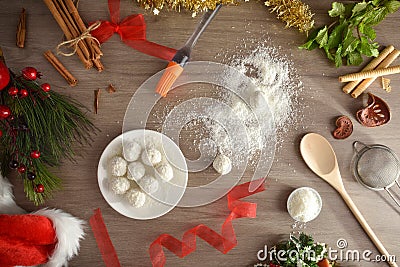 Coconut sweets for Christmas holidays freshly made on bench top Stock Photo