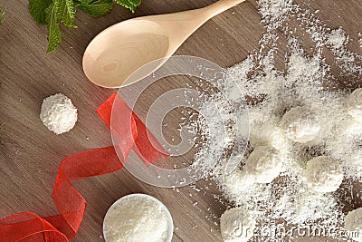 Coconut sweets for holiday event freshly made close up top Stock Photo
