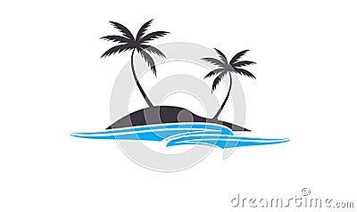 Coconut tree logo and symbols, with ocean wave Vector Illustration