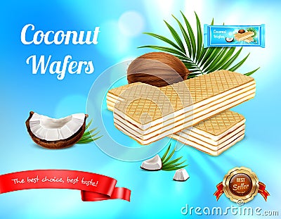 Coconut Wafers Realistic Advertisement Vector Illustration