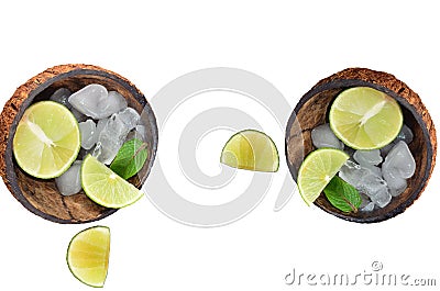 Coconuts with ice and lime isolated on white backgr Stock Photo