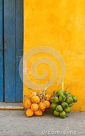 Coconuts in the street of Cartagena, Colombia Stock Photo