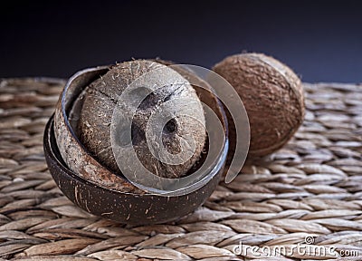 Cocos bowls of coconut shells. Stock Photo