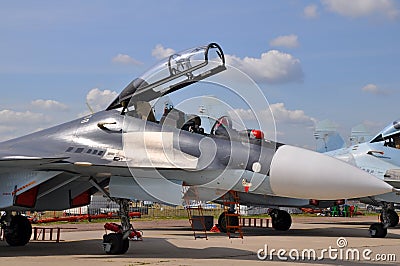 The military fighter on airshow Editorial Stock Photo