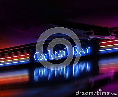 Coctail bar neon sign glowing Stock Photo