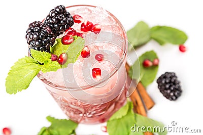 Coctail with ice, berrys and mint Stock Photo