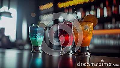 Coctails drinks on the bar realistic. AI generated Cartoon Illustration