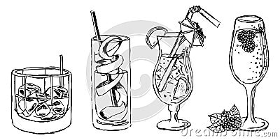 Coctails and Drinks Vector Set Cartoon Illustration