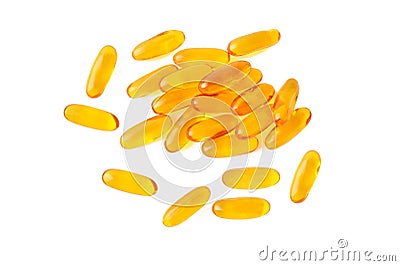 Cod liver fish oil capsule on white Stock Photo