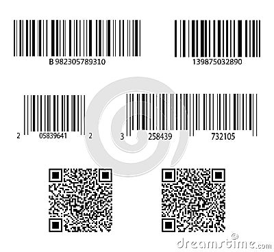 Code bar. Barcode for scan. QR sticker, scanner. Label of product. Retail sale with identification. Set of digital price tags with Vector Illustration