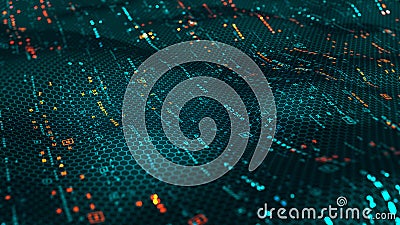 Code and cipher of the crypto field. Neuro network 3D illustration Cartoon Illustration