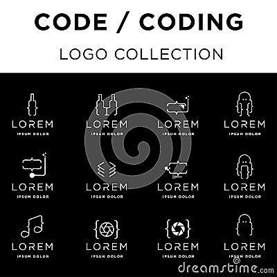 code coding logo design set vector collection Vector Illustration