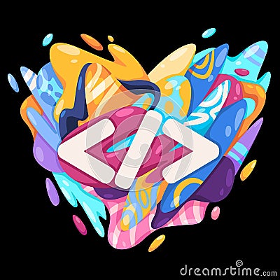 Code coding script software developer programmer icon symbol incolorful artistic splat graphic design fluid burst Stock Photo