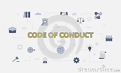 Code of conduct concept with icon set with big word or text on center Cartoon Illustration