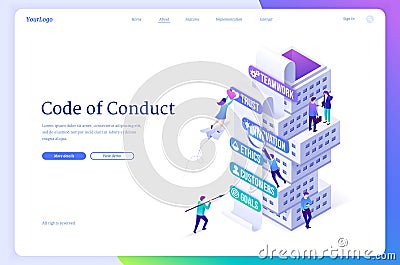 Code of conduct isometric landing, business rules Vector Illustration