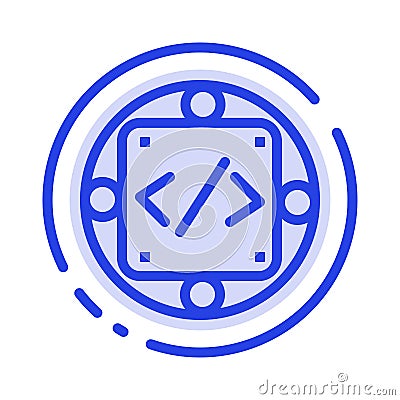 Code, Custom, Implementation, Management, Product Blue Dotted Line Line Icon Vector Illustration