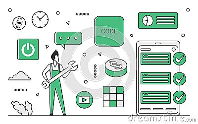 Code debugging process Vector Illustration