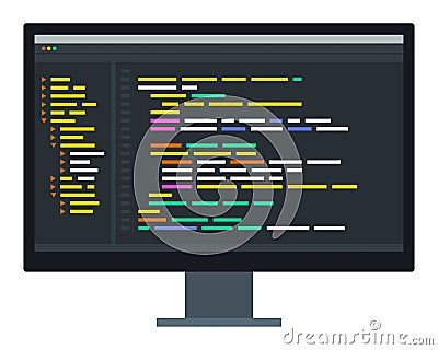 Code editor interface on computer screen Vector Illustration
