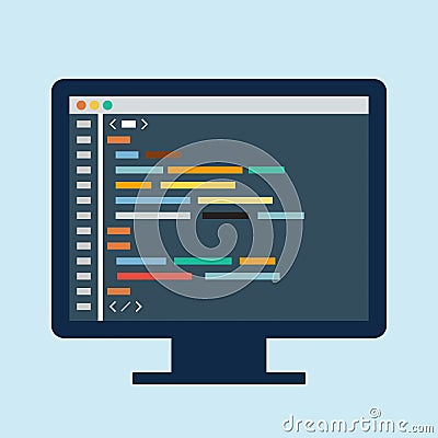 Code editor on a monitor Vector Illustration