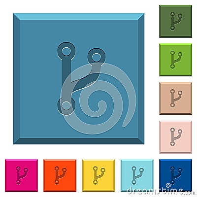 Code fork engraved icons on edged square buttons Stock Photo