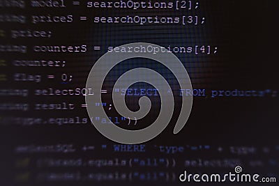 The code in the java programming language. The part of the program code is macro Stock Photo