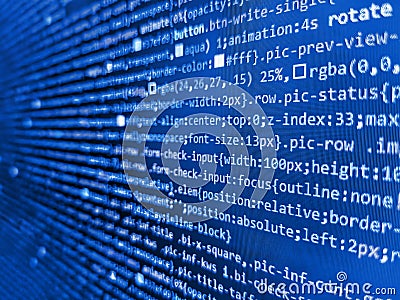 Code of javascript language on white background. Developer working on websites codes in office. Programming of Internet website. Stock Photo
