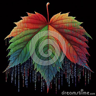 Code Leaves Create a matrix code image of autumn leaves capturin Stock Photo