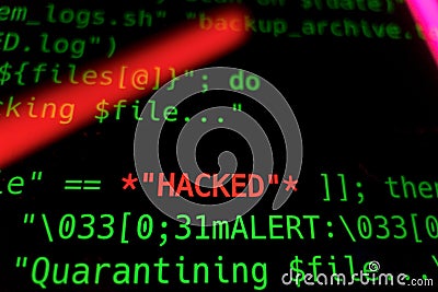 Code line with word hacked on it. Hacker concept. Hacking online concept Stock Photo