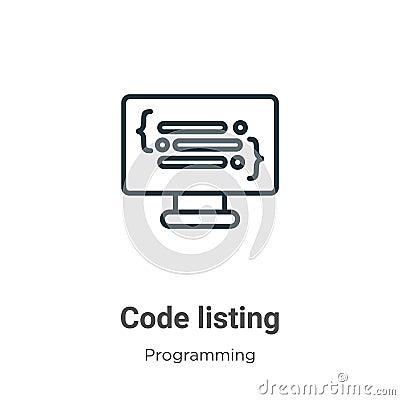 Code listing outline vector icon. Thin line black code listing icon, flat vector simple element illustration from editable Vector Illustration