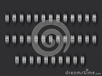 Code lock alphabet set, key and letter symbols Vector Illustration