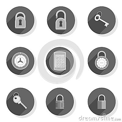 Code lock padlock key flat modern icon set Vector Illustration