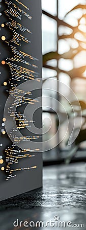 Code tapestry: innovative wallpaper featuring flowing computer code, reflecting beauty of software structure, merging Stock Photo