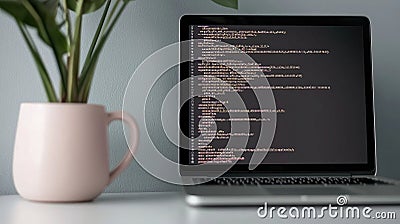 Code tapestry: innovative wallpaper featuring flowing computer code, reflecting beauty of software structure, merging Stock Photo