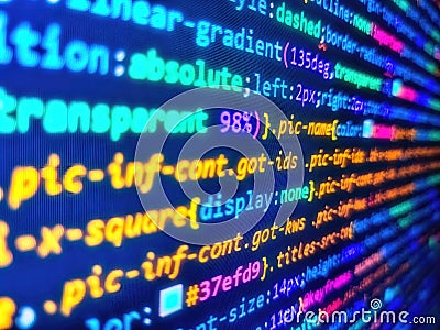 Code text written and created by myself. Source abstract. Failure in the program, blue screen, programming. Computer program Stock Photo